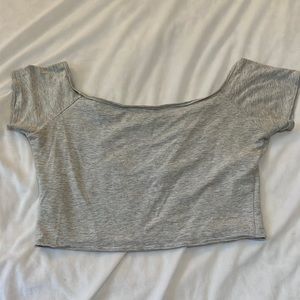 Hollister size M. Grey crop top/off the shoulder with open cross cross back.